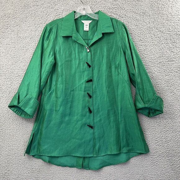 Multiples Tops - Multiples 3/4‎ Sleeves Button Up Tunic Top Lagenlook Artsy Career Women's XS